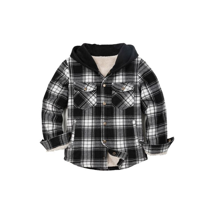 Kids Boys and Girls Fleece-Lined Snap Flannel Shirt,Hooded Plaid
