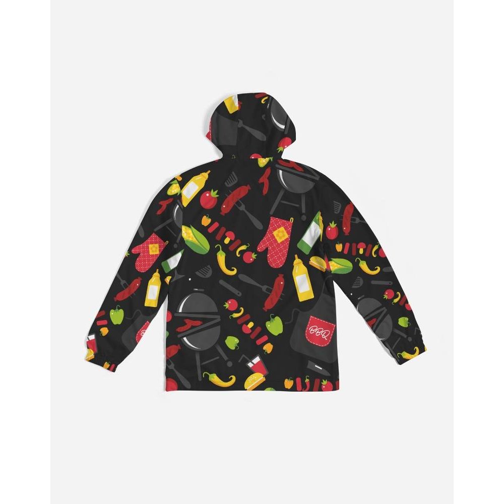 Mens Lightweight Windbreaker Jacket With Hood And Zipper Closure, Bbq