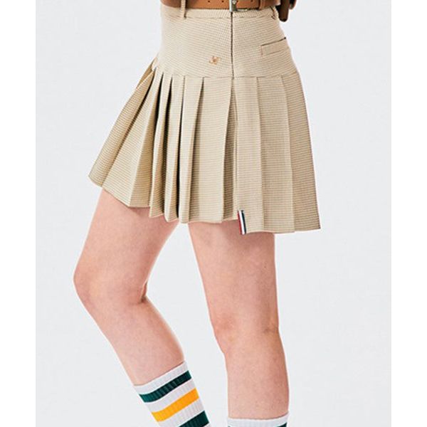 BENECIA 12 Unbalanced Check Skirt - Beige