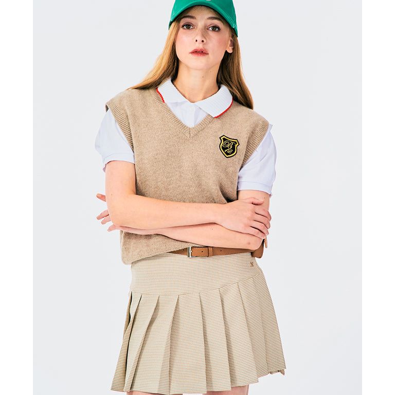 BENECIA 12 Unbalanced Check Skirt - Beige