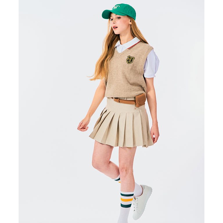 BENECIA 12 Unbalanced Check Skirt - Beige