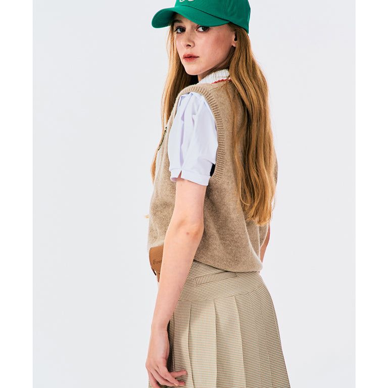 BENECIA 12 Unbalanced Check Skirt - Beige