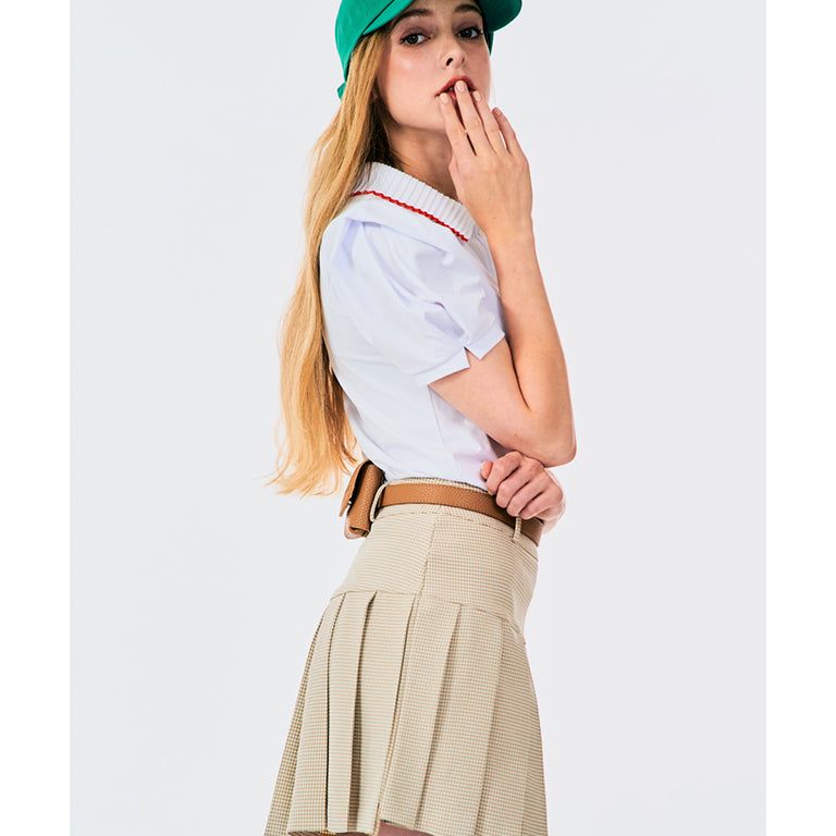 BENECIA 12 Unbalanced Check Skirt - Beige