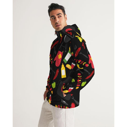 Mens Lightweight Windbreaker Jacket With Hood And Zipper Closure, Bbq