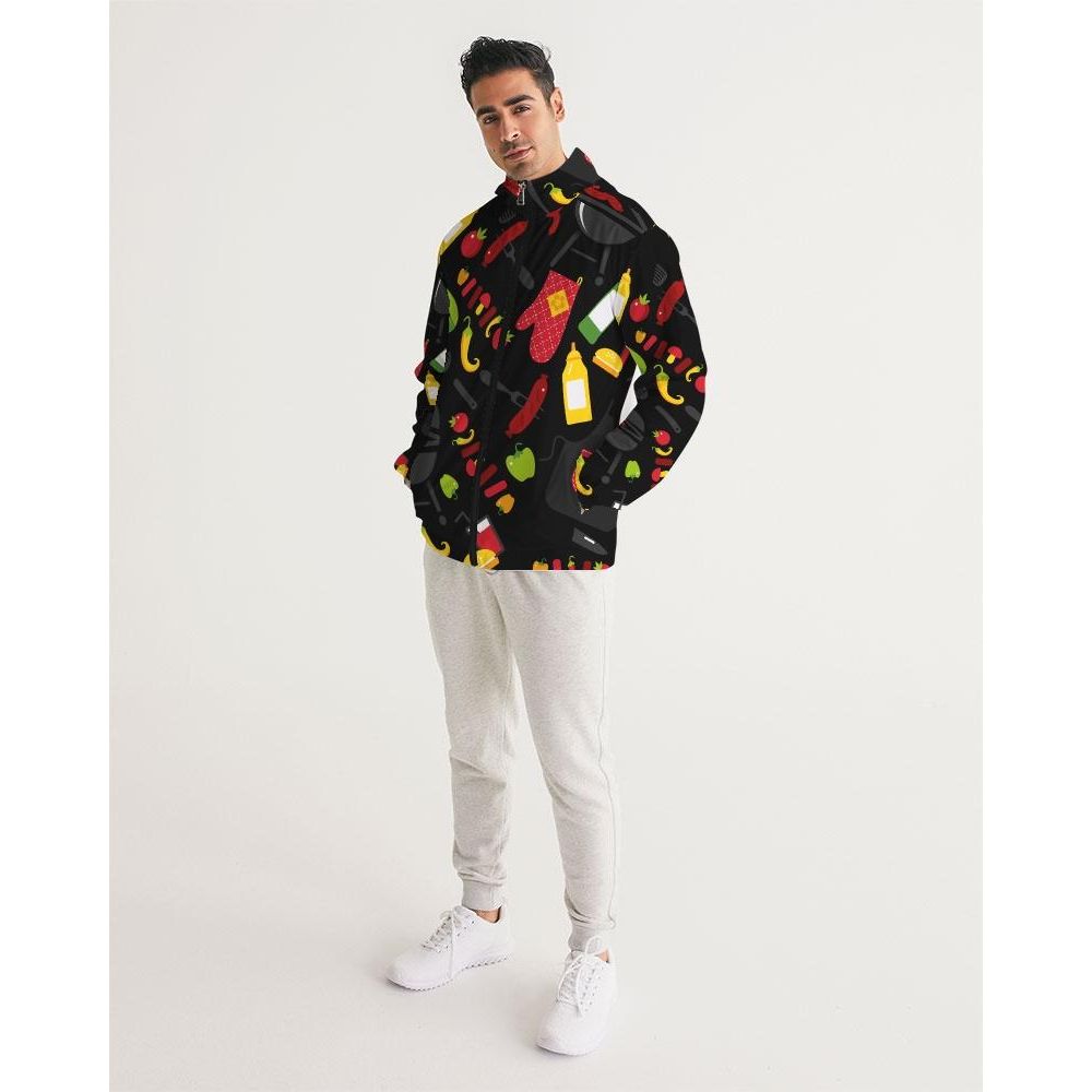Mens Lightweight Windbreaker Jacket With Hood And Zipper Closure, Bbq