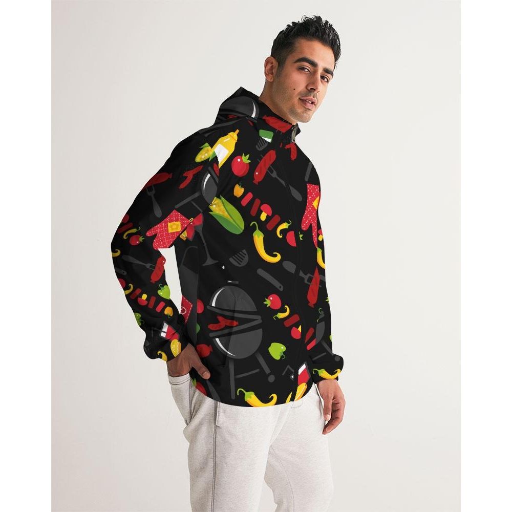 Mens Lightweight Windbreaker Jacket With Hood And Zipper Closure, Bbq