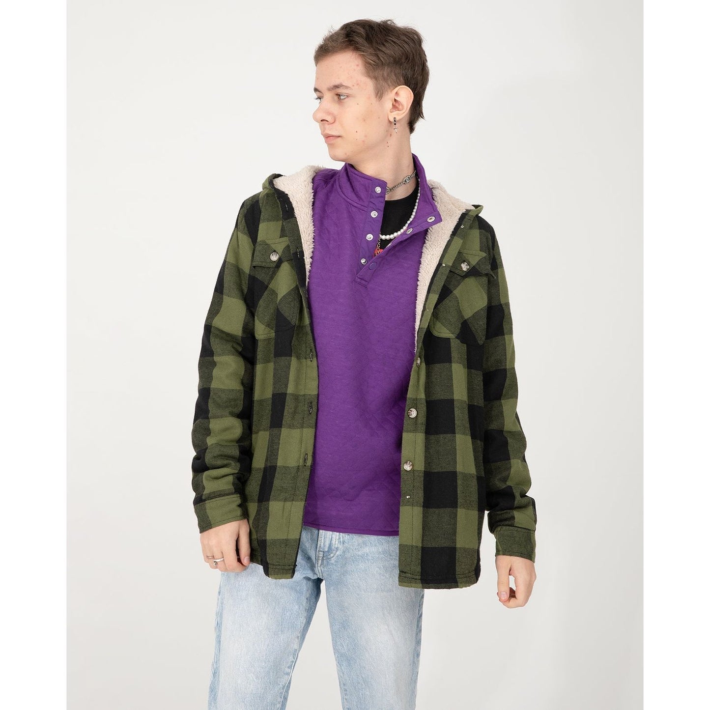 Boys Sherpa Lined Flannel Plaid Shirt Jacket,Hooded Flannel Jacket