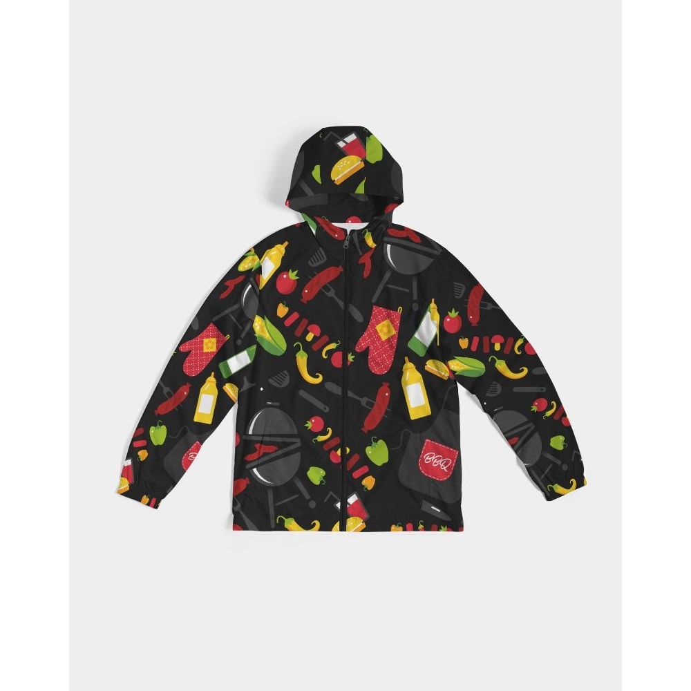 Mens Lightweight Windbreaker Jacket With Hood And Zipper Closure, Bbq