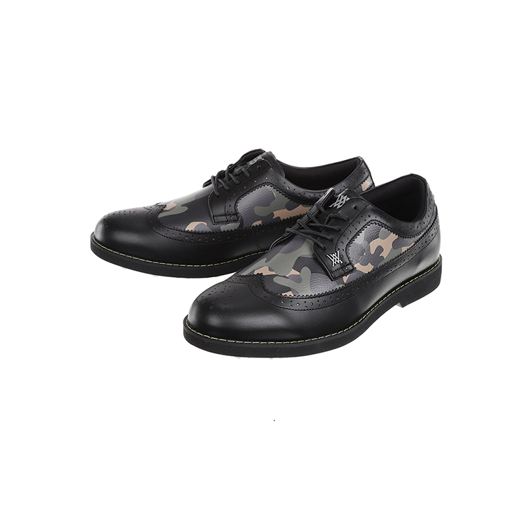 ANew Golf: Men's Camo Wingtip Brogue Shoes - Black
