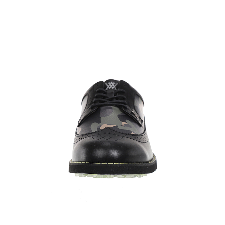ANew Golf: Men's Camo Wingtip Brogue Shoes - Black