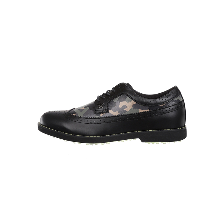 ANew Golf: Men's Camo Wingtip Brogue Shoes - Black