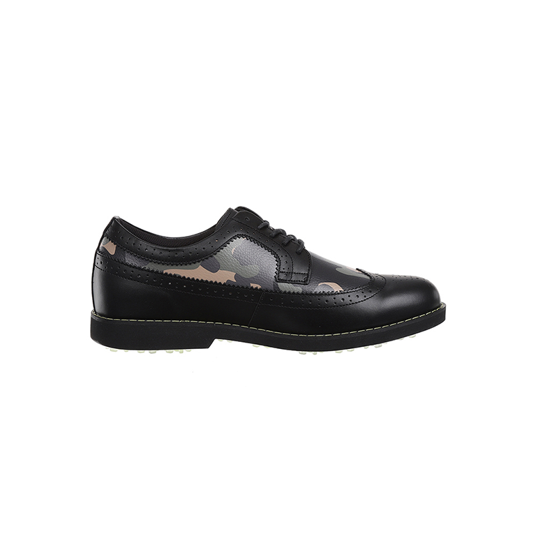 ANew Golf: Men's Camo Wingtip Brogue Shoes - Black