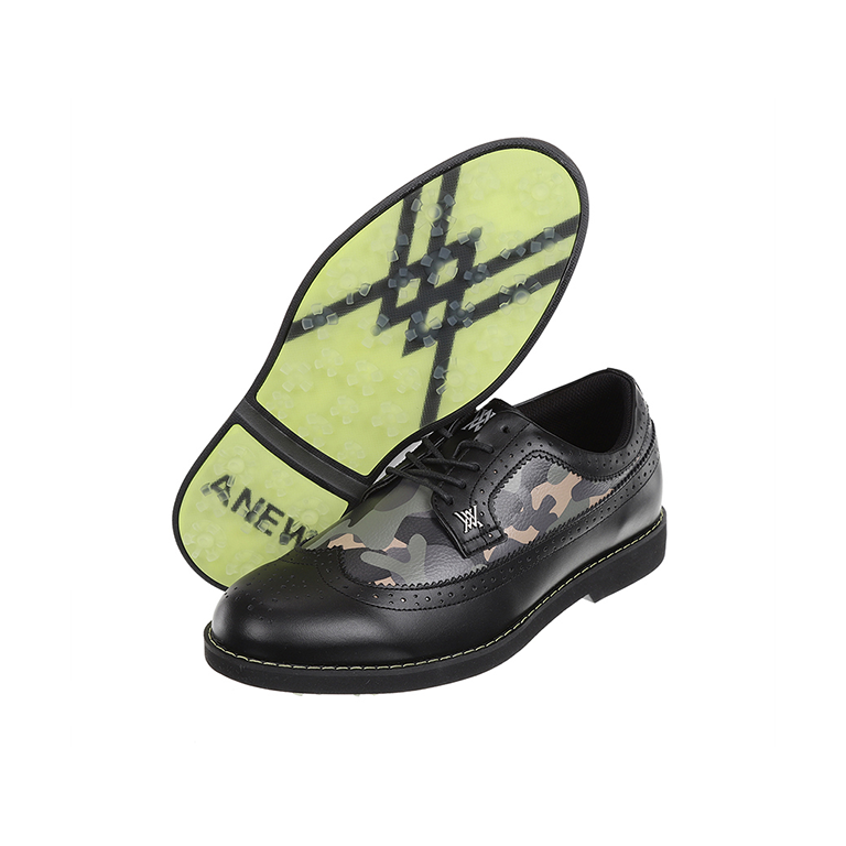 ANew Golf: Men's Camo Wingtip Brogue Shoes - Black