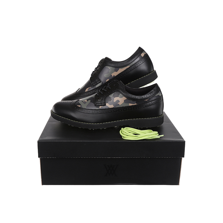 ANew Golf: Men's Camo Wingtip Brogue Shoes - Black