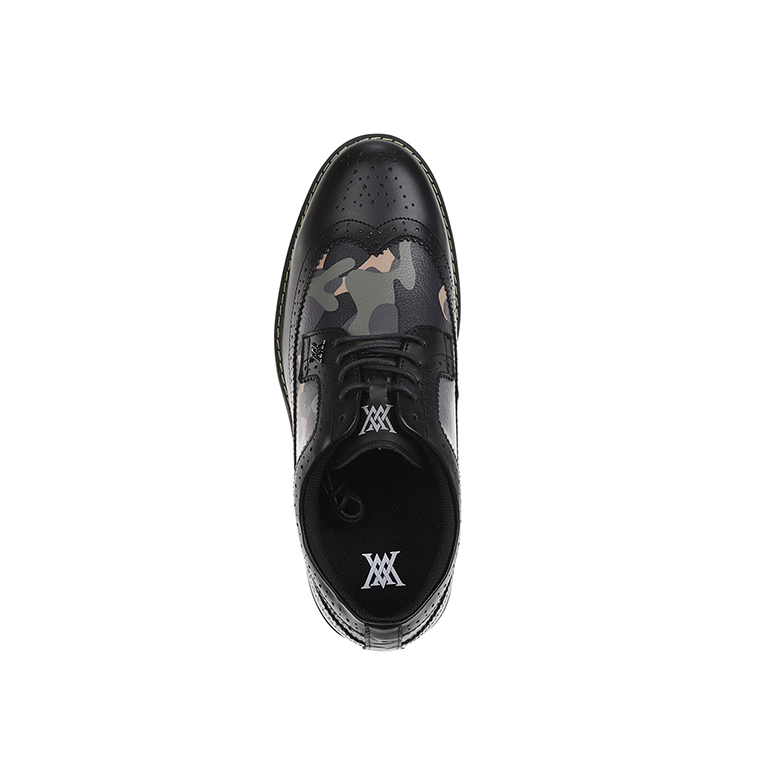 ANew Golf: Men's Camo Wingtip Brogue Shoes - Black