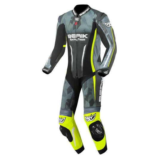 Berik Camo Track perforuotas odinis kostiumas motociklui