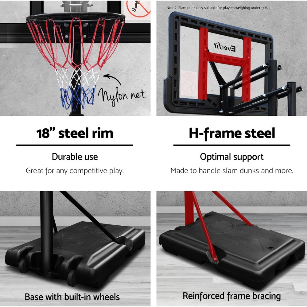 Everfit 3,05 m basketbalringstandaardsysteem Ring draagbare nettohoogte