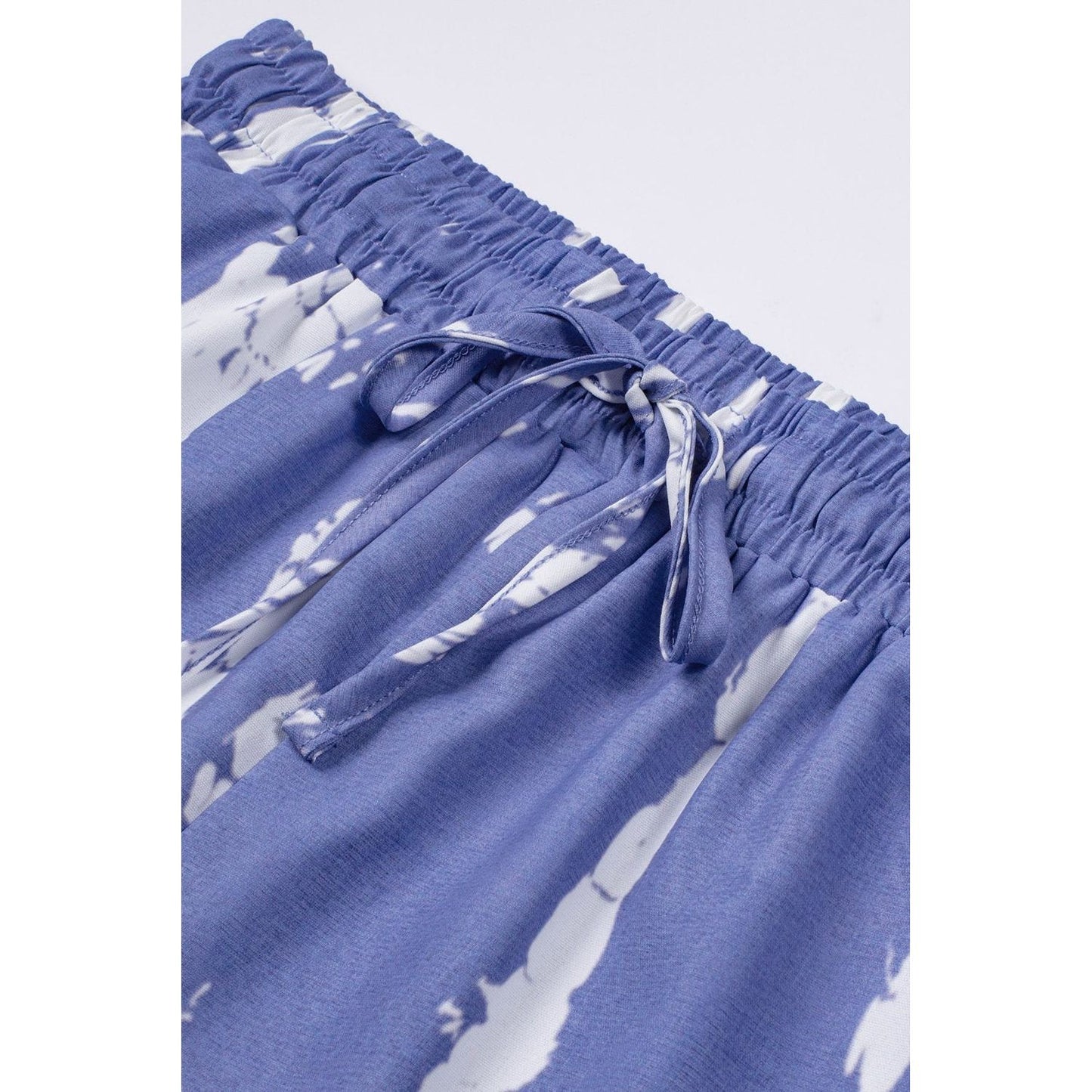 Blue White Tie Dye Drawstring Casual Shorts