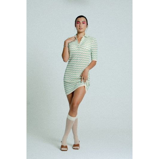 Light Weight Short Sleeve Button Up Cotton Knit Tennis Dress Green