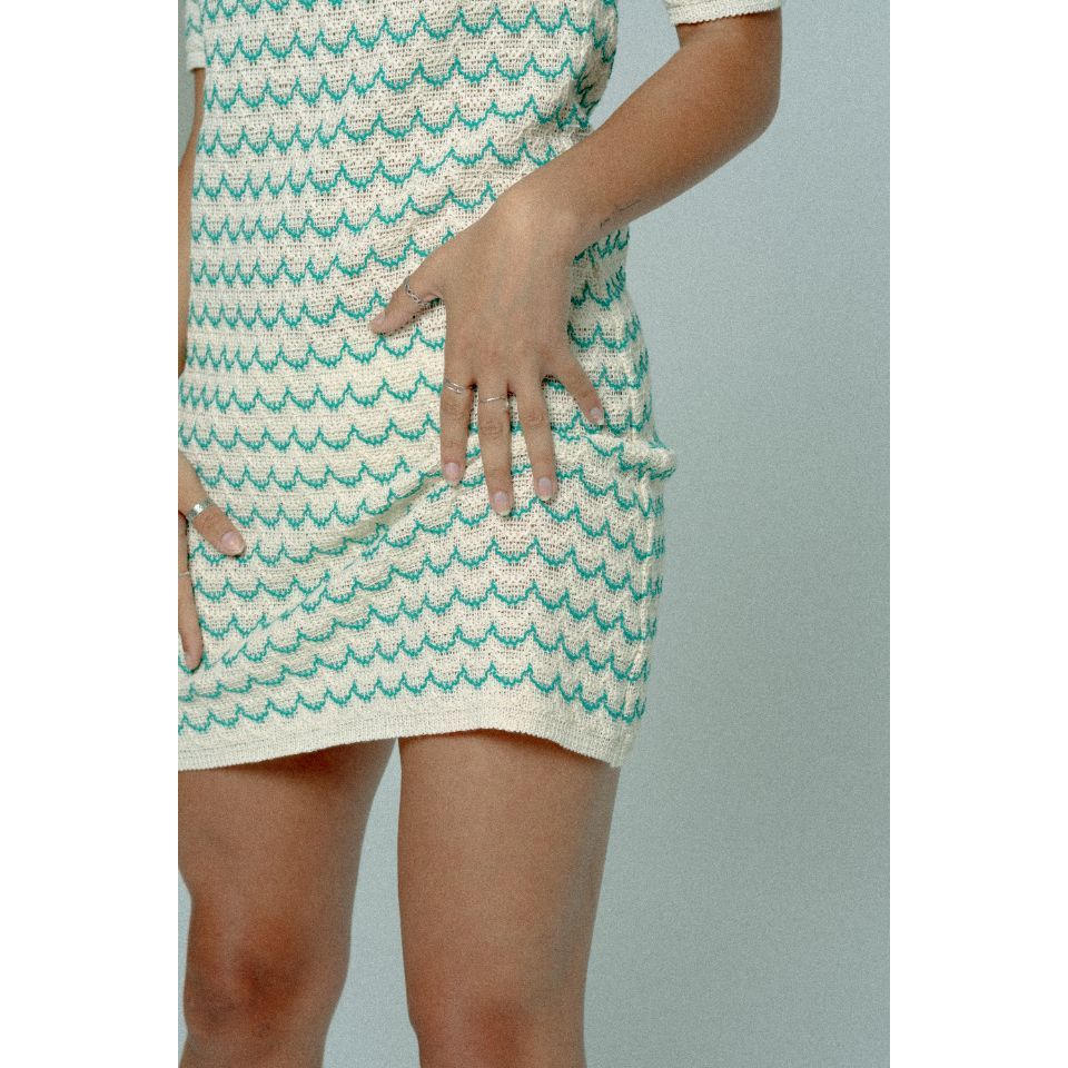Light Weight Short Sleeve Button Up Cotton Knit Tennis Dress Green