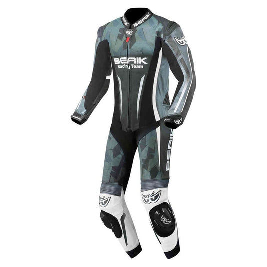 Berik Camo Track perforuotas odinis kostiumas motociklui