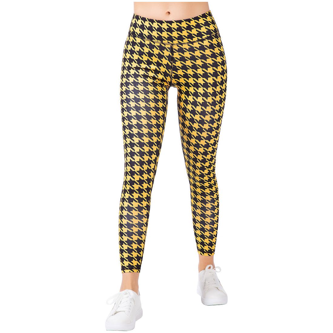High Waist Yellow Hounds Tooth Running Leggings