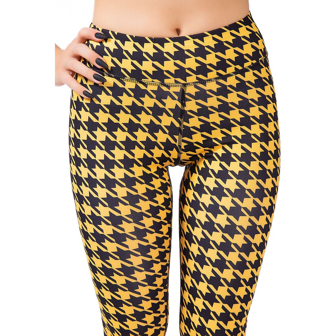 High Waist Yellow Hounds Tooth Running Leggings