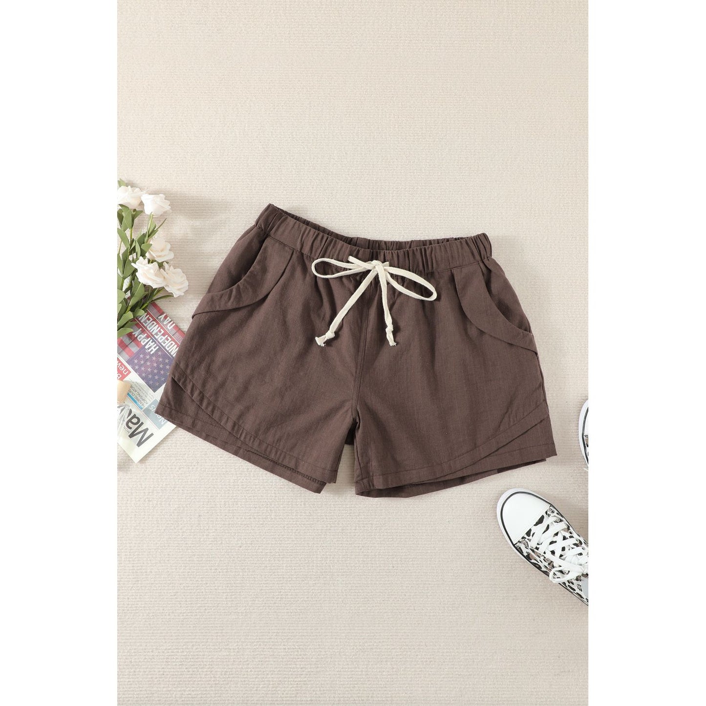 Women Casual Khaki Faylin Linen Shorts