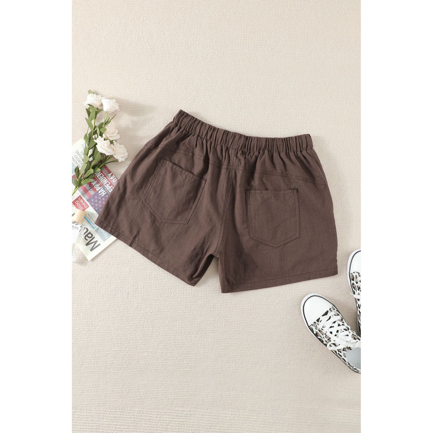 Women Casual Khaki Faylin Linen Shorts