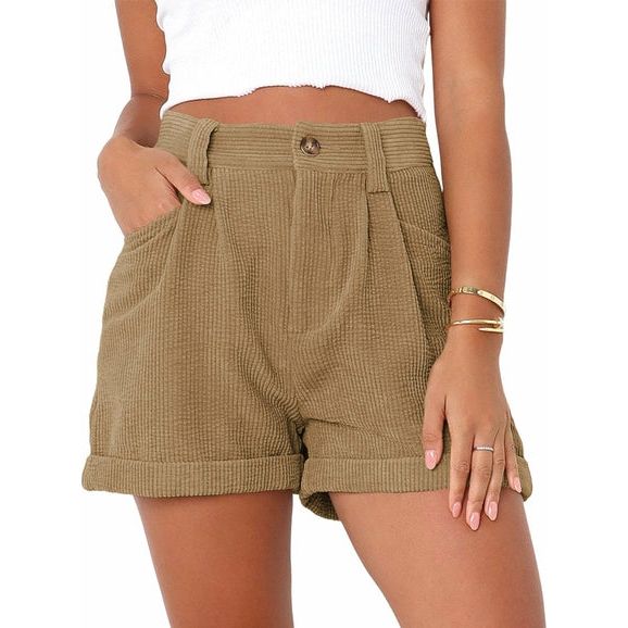 High waisted solid corduroy loose shorts - Sportkyu