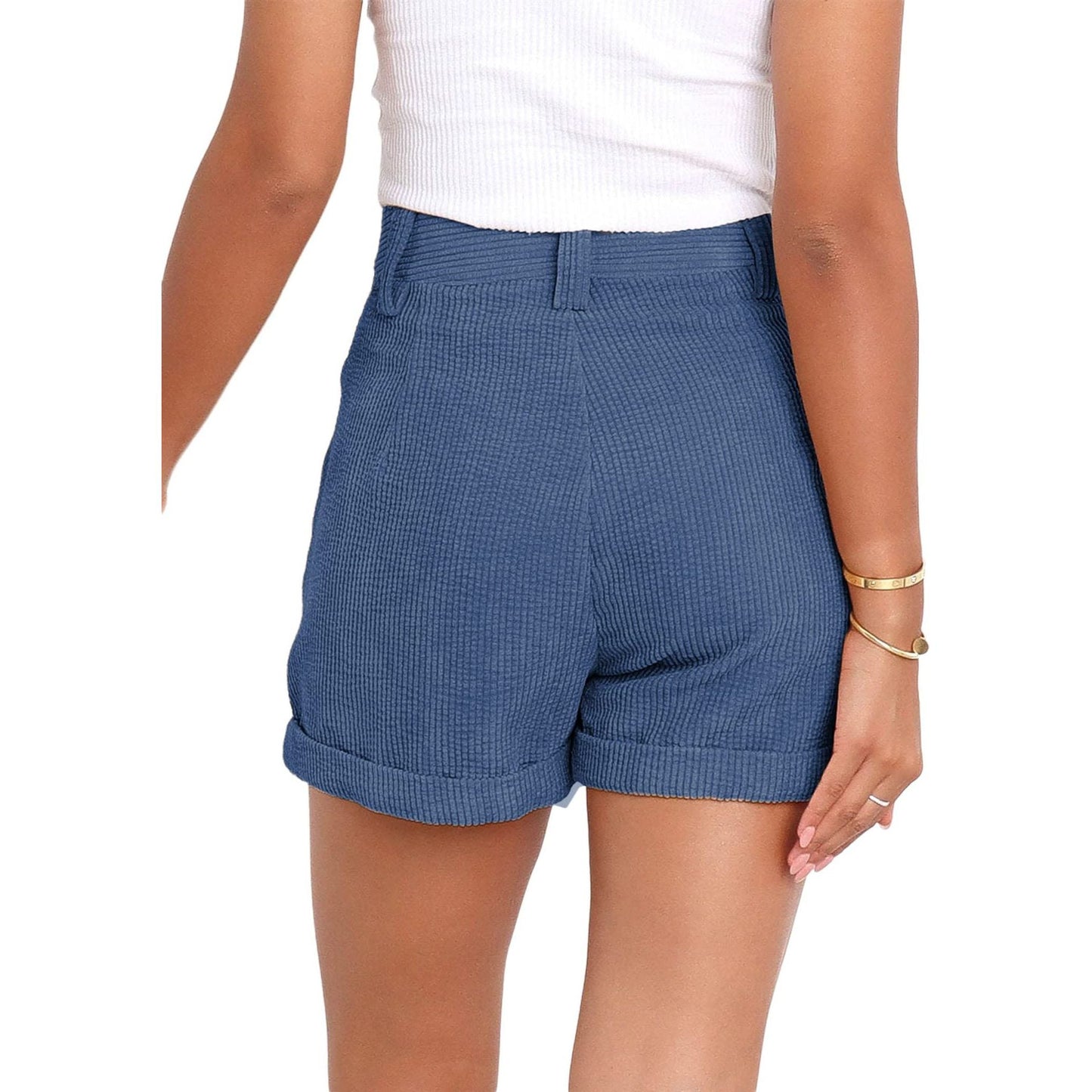 High waisted solid corduroy loose shorts - Sportkyu