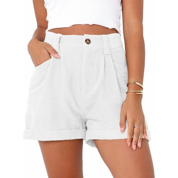High waisted solid corduroy loose shorts - Sportkyu