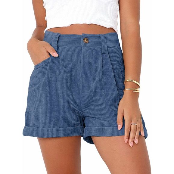 High waisted solid corduroy loose shorts - Sportkyu