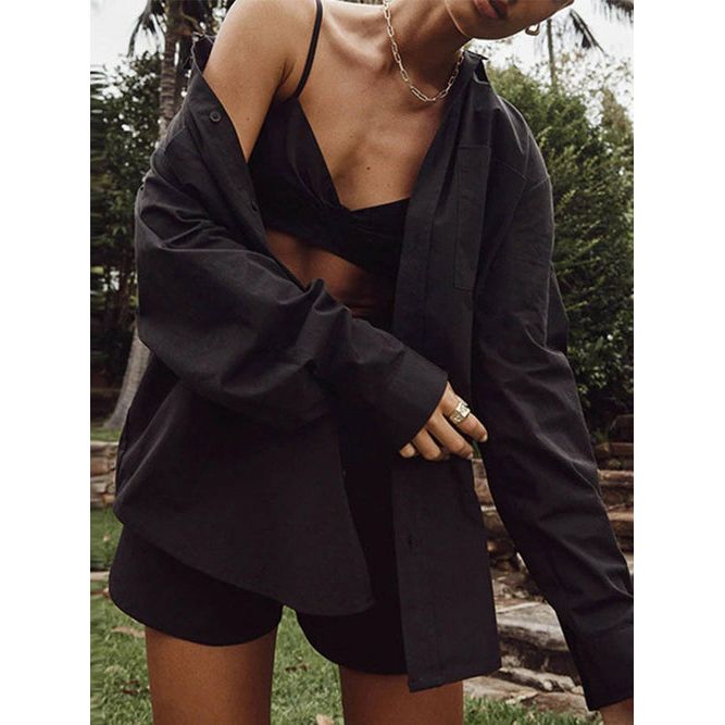 Tracksuit Stripe Shirt Shorts Three Piece Set Long Sleeve Top And Mini - Sportkyu