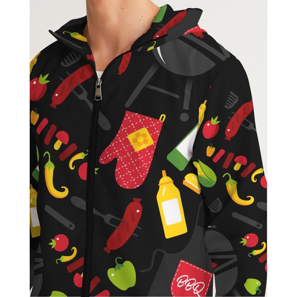 Mens Lightweight Windbreaker Jacket With Hood And Zipper Closure, Bbq