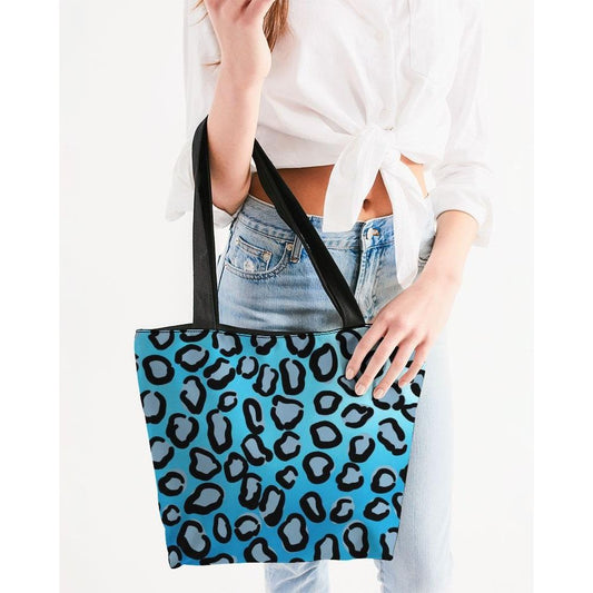 Blue Leopard Canvas Zip Tote
