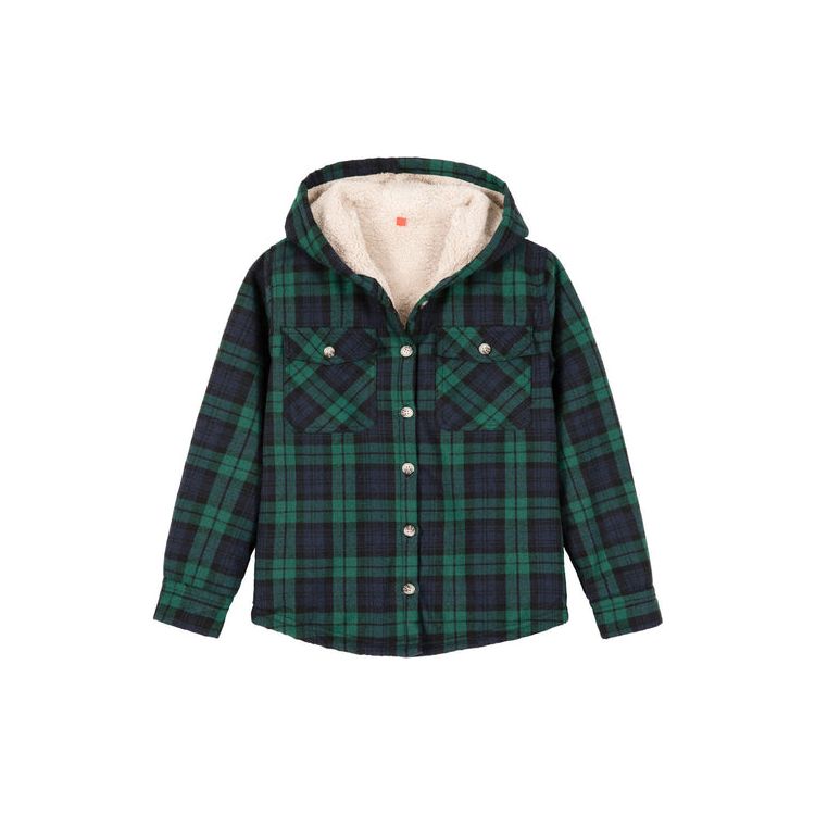 Boys Sherpa Lined Flannel Plaid Shirt Jacket,Hooded Flannel Jacket
