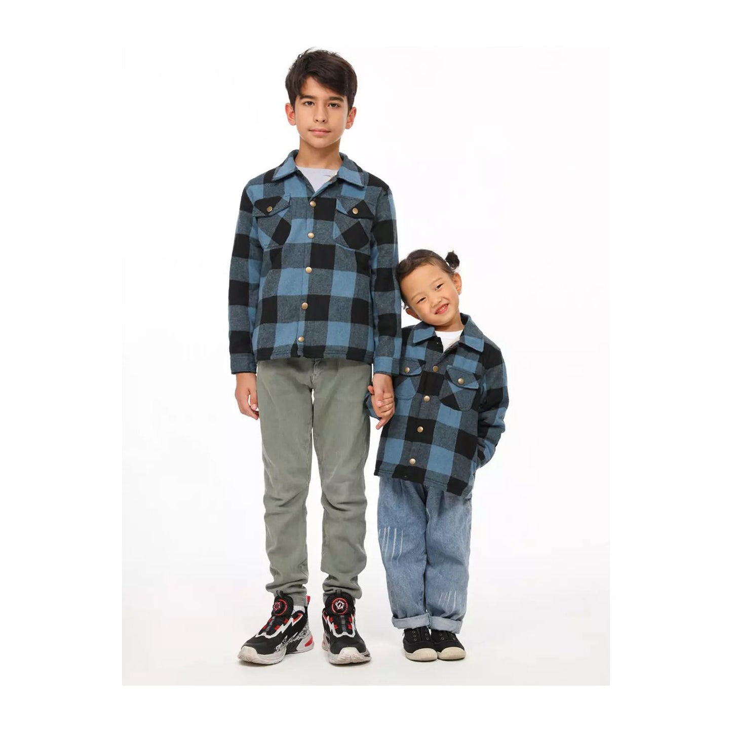 Boys and Girls Sherpa Lined Snap Plaid Shirt Jacket,Flannel Shacket