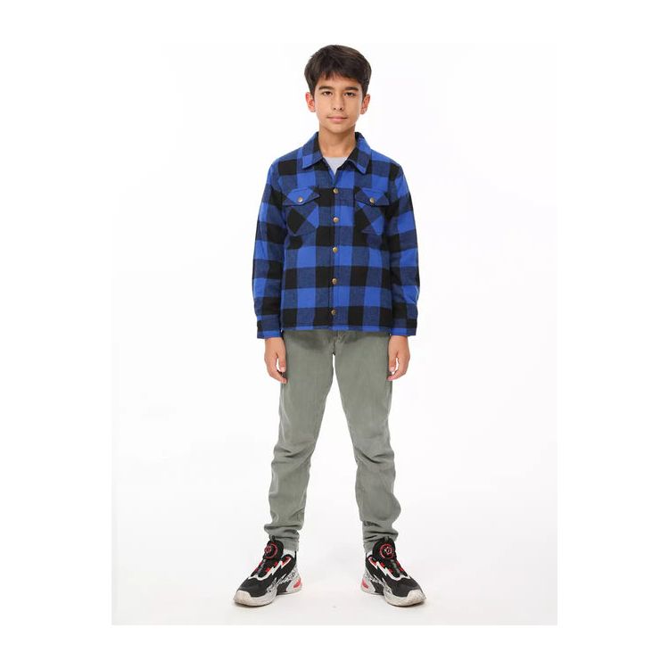Boys and Girls Sherpa Lined Snap Plaid Shirt Jacket,Flannel Shacket