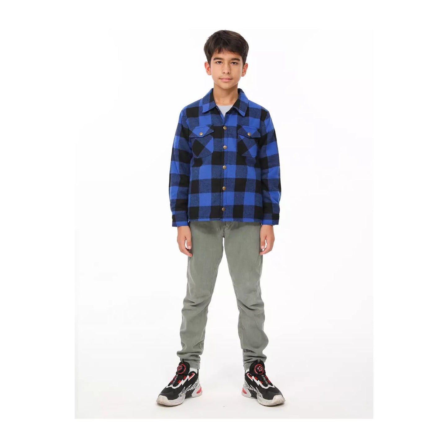 Boys and Girls Sherpa Lined Snap Plaid Shirt Jacket,Flannel Shacket