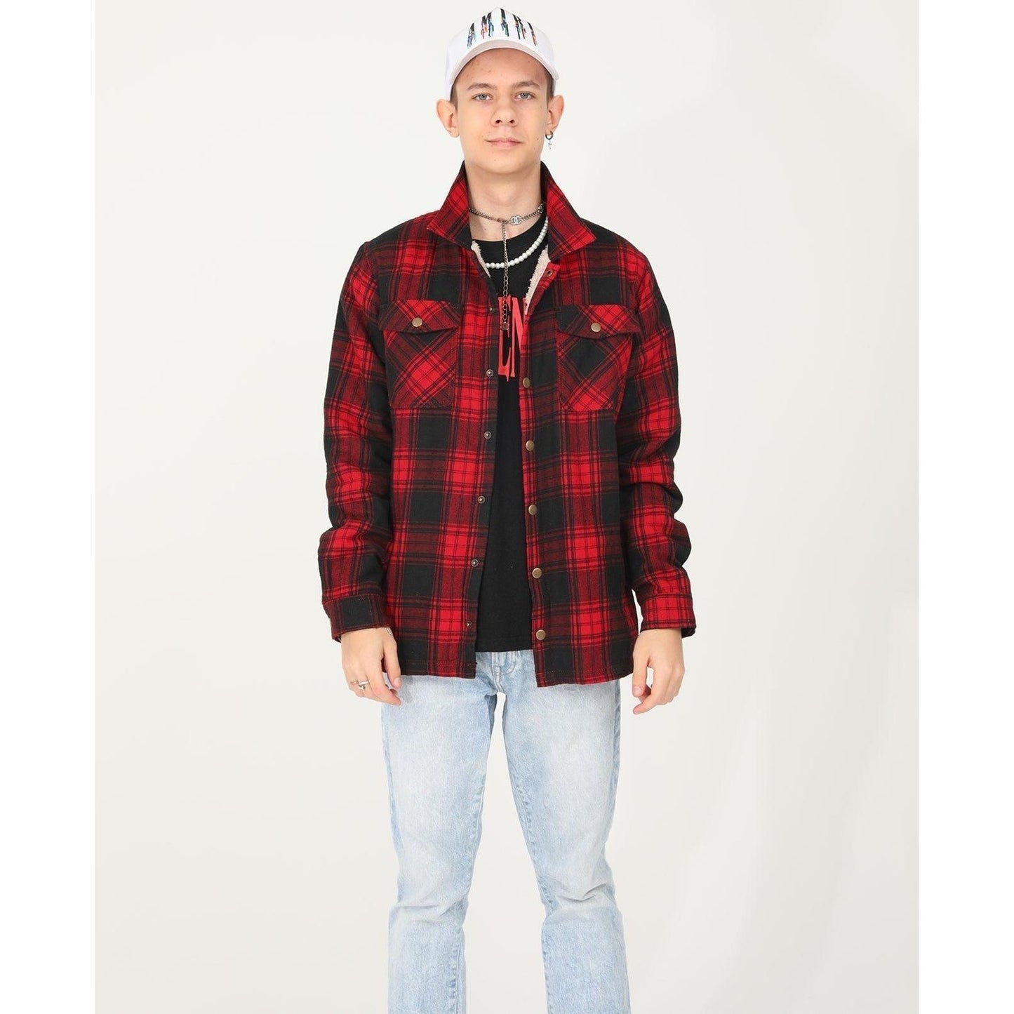 Boys and Girls Sherpa Lined Snap Plaid Shirt Jacket,Flannel Shacket