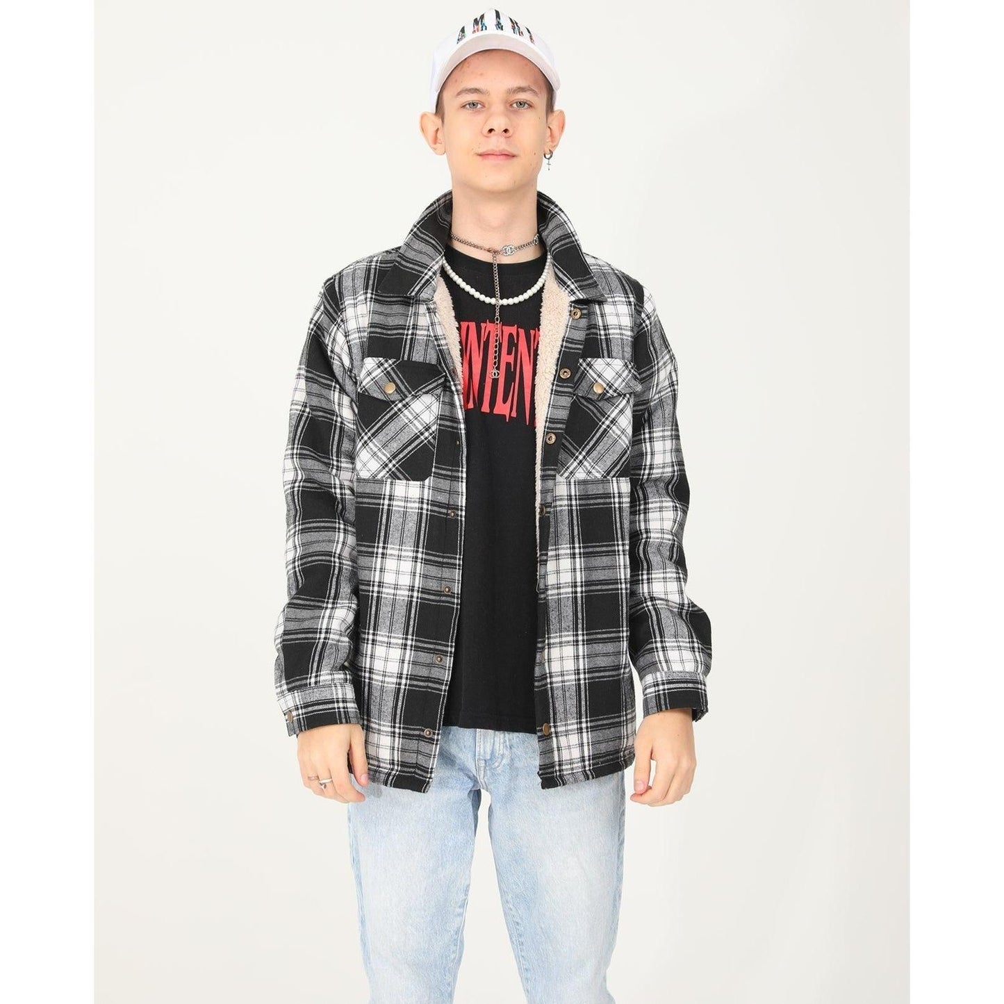Boys and Girls Sherpa Lined Snap Plaid Shirt Jacket,Flannel Shacket