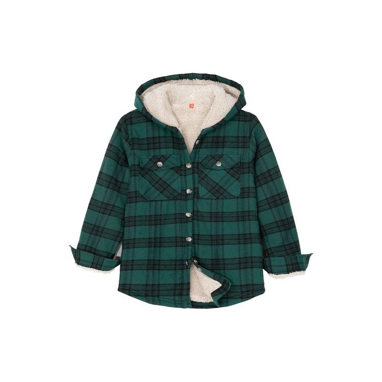 Boys Sherpa Lined Flannel Plaid Shirt Jacket,Hooded Flannel Jacket