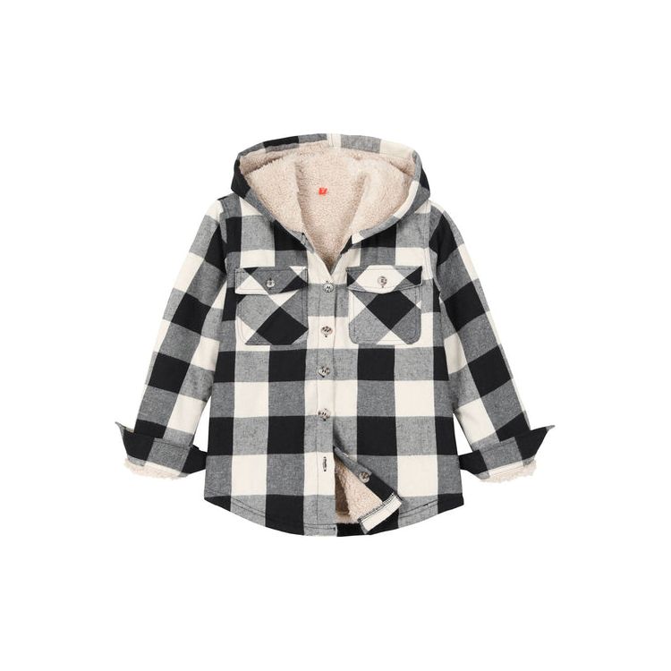 Boys Sherpa Lined Flannel Plaid Shirt Jacket,Hooded Flannel Jacket