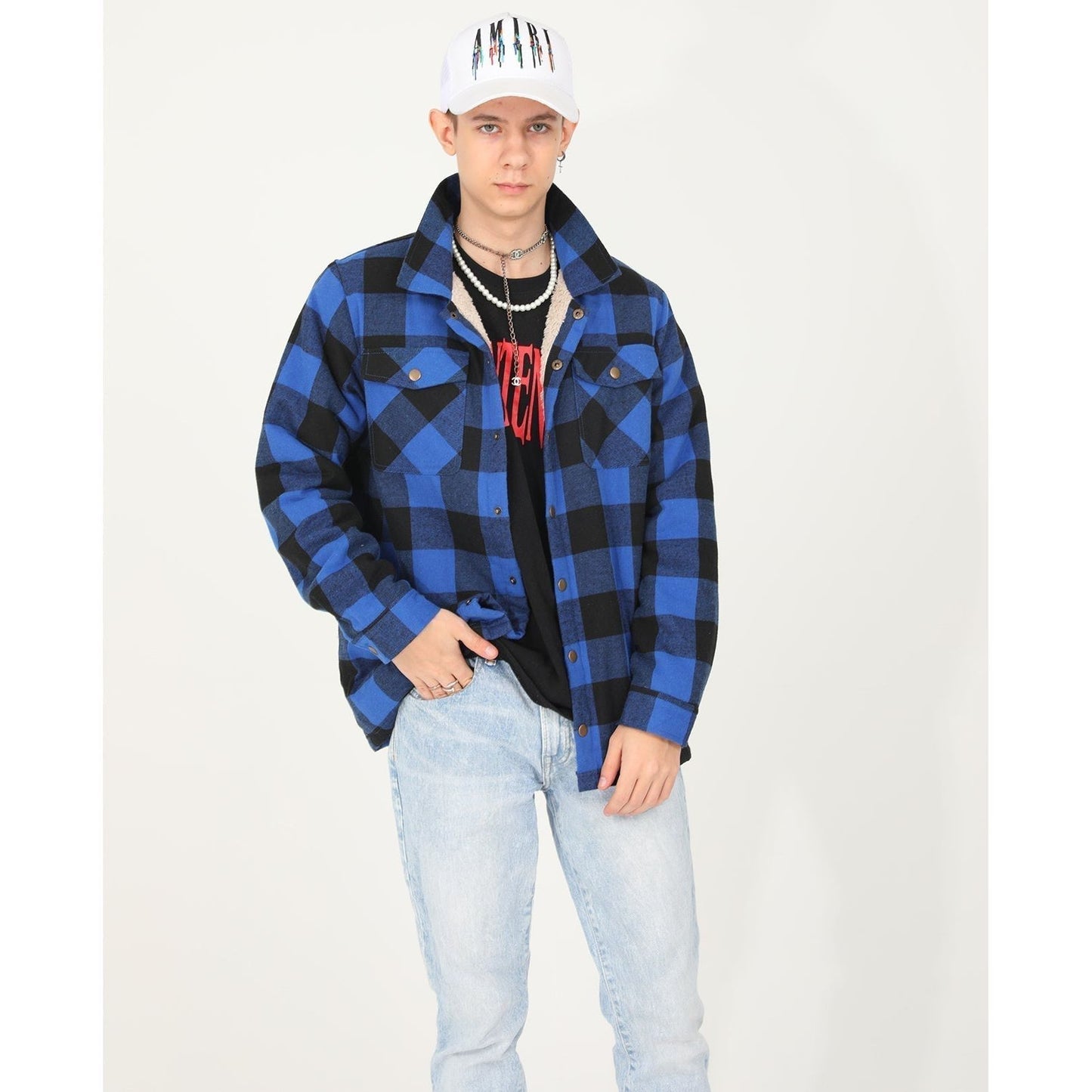 Boys and Girls Sherpa Lined Snap Plaid Shirt Jacket,Flannel Shacket