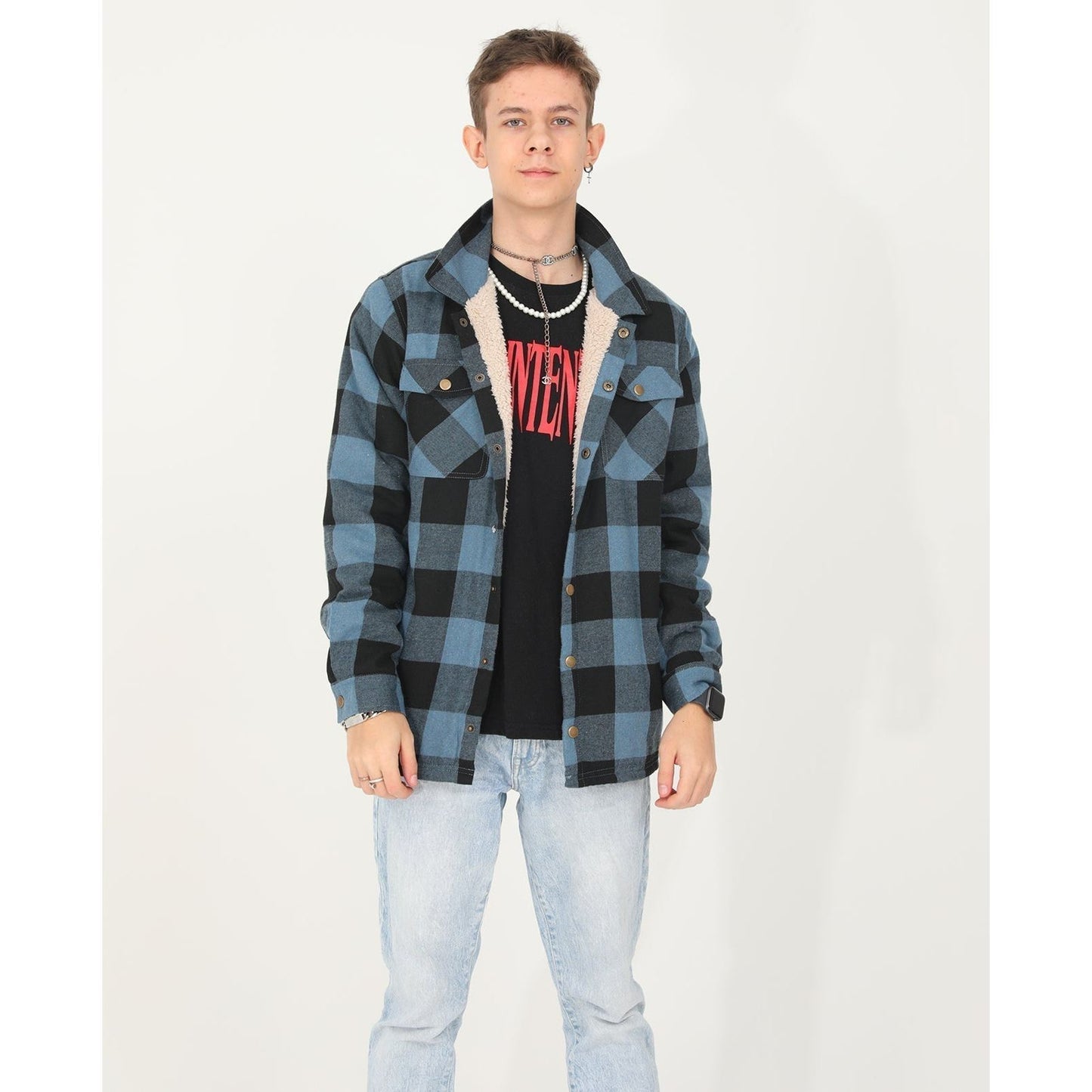 Boys and Girls Sherpa Lined Snap Plaid Shirt Jacket,Flannel Shacket