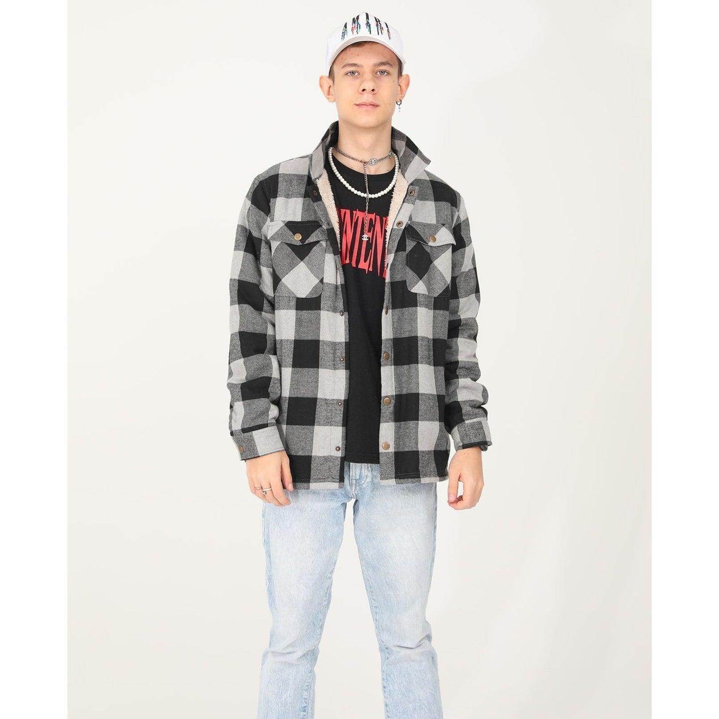 Boys and Girls Sherpa Lined Snap Plaid Shirt Jacket,Flannel Shacket