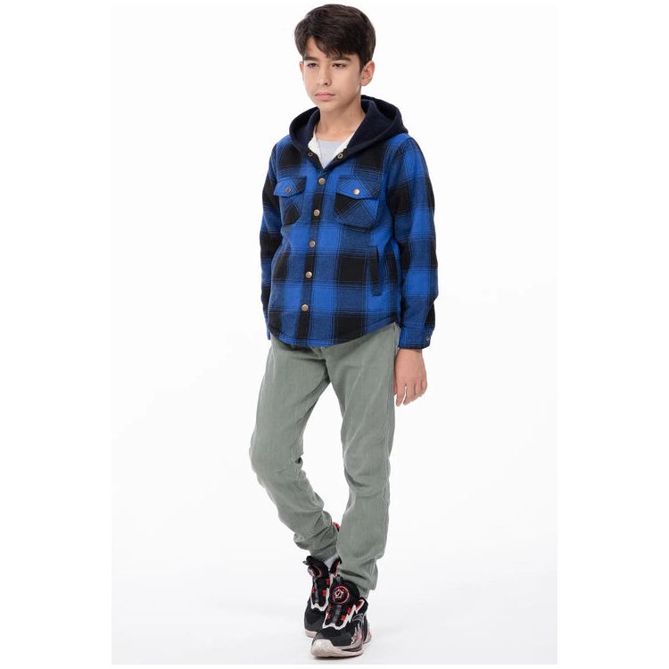 Kids Boys and Girls Fleece-Lined Snap Flannel Shirt,Hooded Plaid