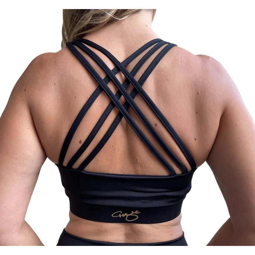 Black Sports Bra - Fanned Crossed Back