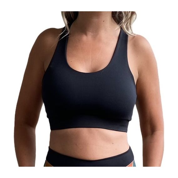 Black Sports Bra - Fanned Crossed Back